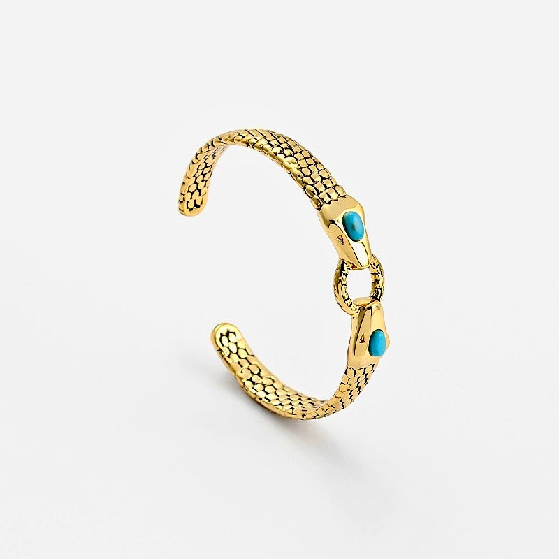 Serpentine Splendor Gold Cuff Bracelet with Emerald Green Gemstone Accents | Tsukuba Jewelry