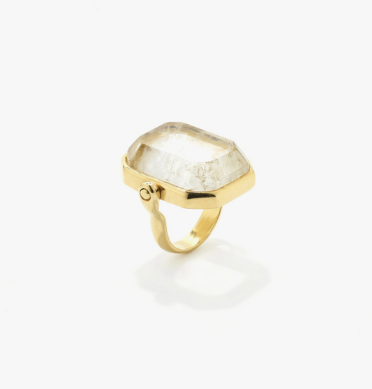 Modern Gold Emerald-cut Rock Crystal Statement Ring Boho-chic | Tsukuba Jewelry