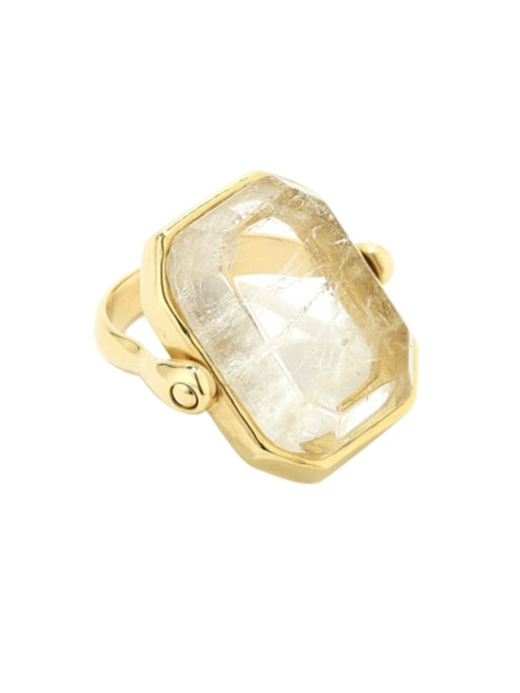 Modern Gold Emerald-cut Rock Crystal Statement Ring Boho-chic | Tsukuba Jewelry